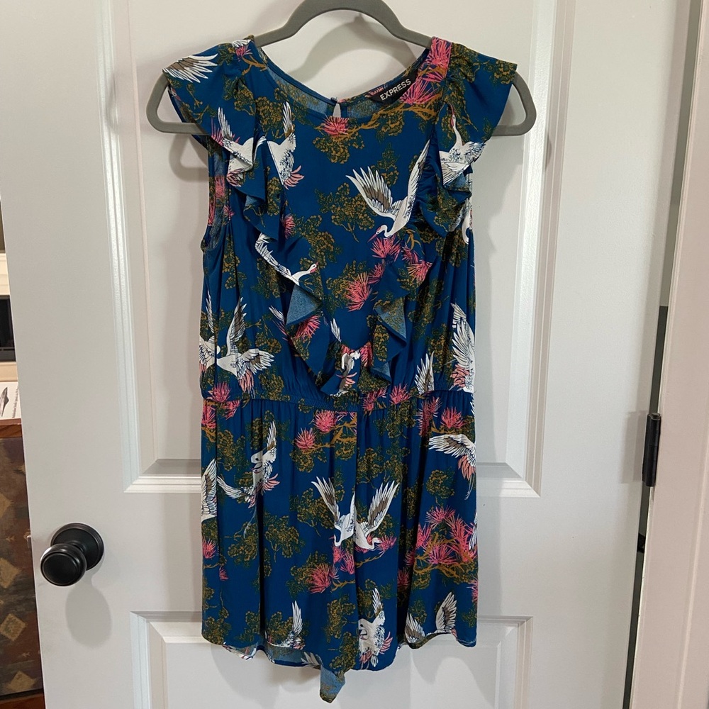 Express Colorful Egret Print Ruffled Romper